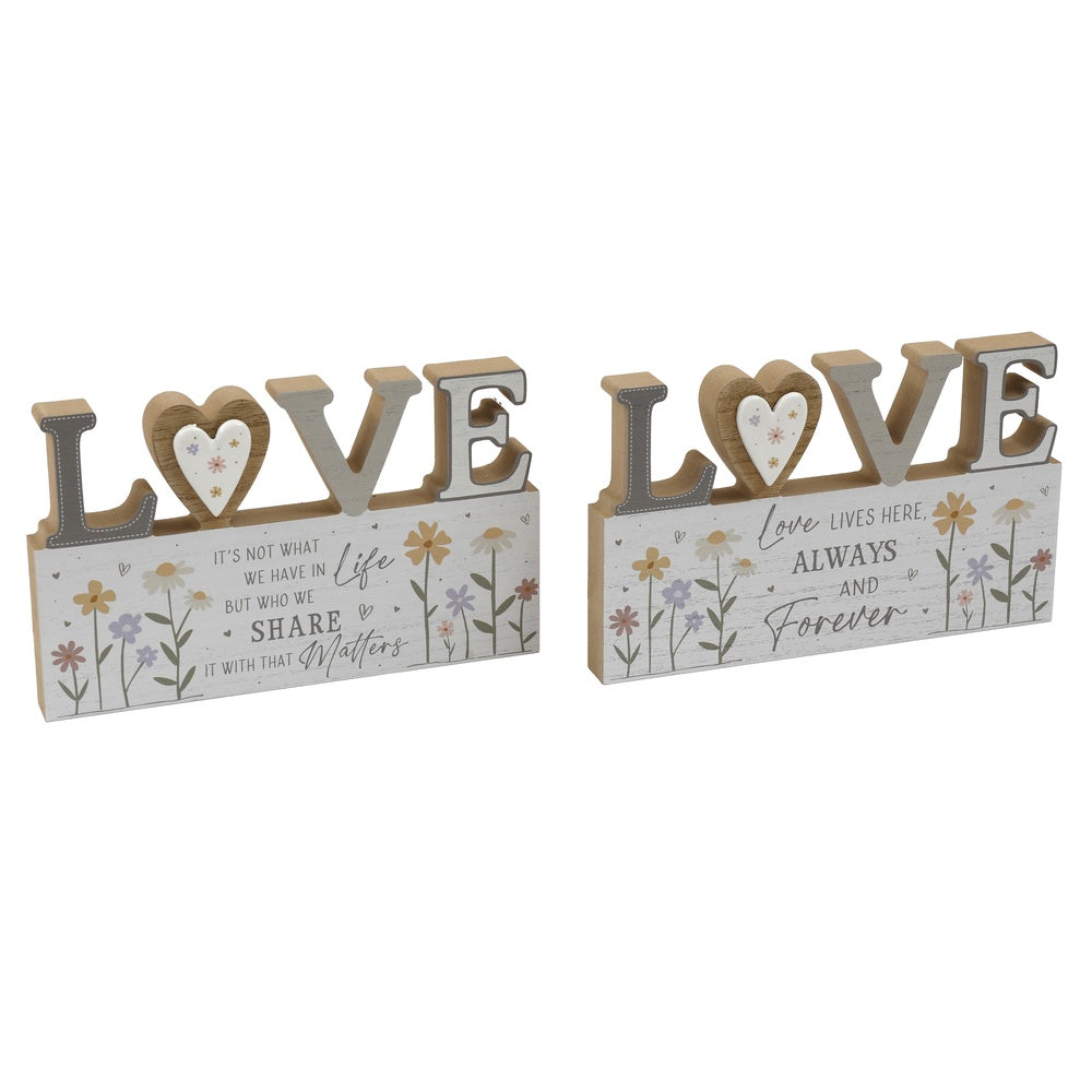 SIL Love Wood Decor - 20x12cm 3D Floral Design