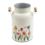 SIL Embossed Tulip Vase | 20.5cm Metal with Wooden Handles