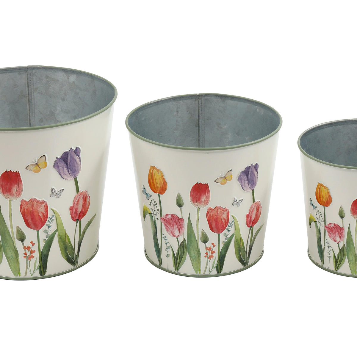 SIL Hand-Painted Metal Tulip Planters | Set of 3