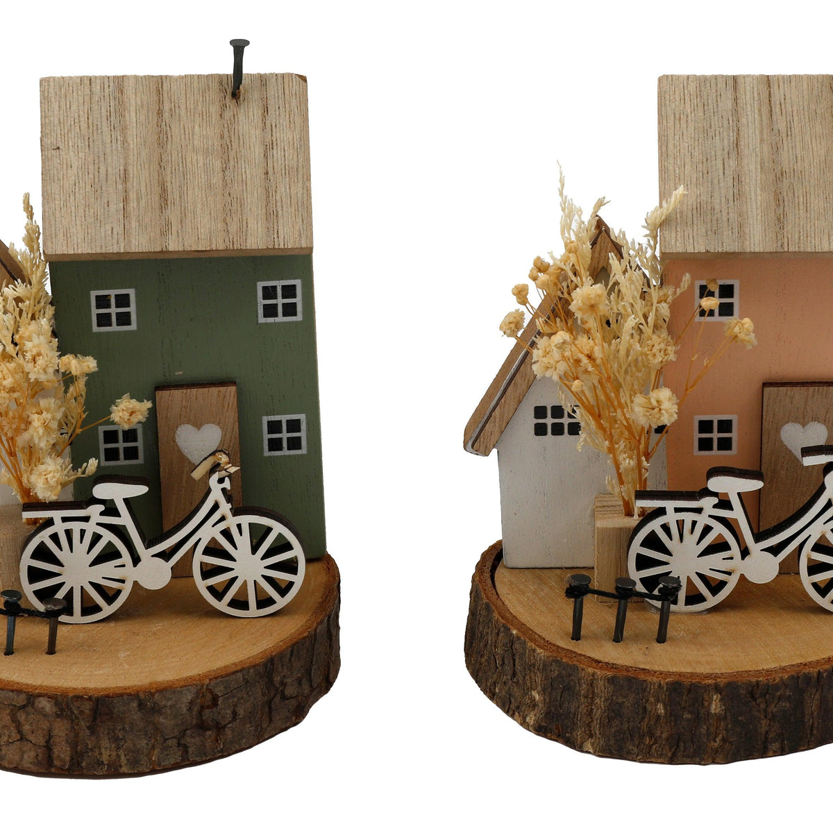 SIL Handcrafted Wooden House Decor with Bike | 14cm