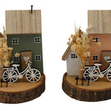 SIL Handcrafted Wooden House Decor with Bike | 14cm