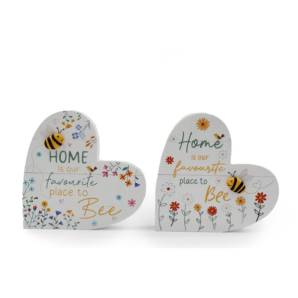 Sil Heart Bee Deco Plaque - Medium Wood/MDF