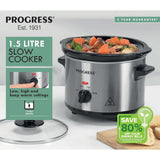 Progress 1.5L Compact Slow Cooker | 3 Heat Settings, Energy Efficient