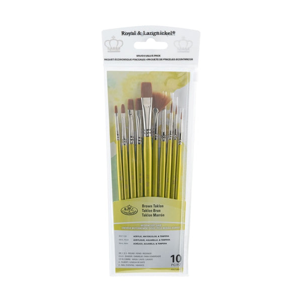 Royal & Langnickel Brown Taklon Variety Brush Set | Pack of 12, Assorted Shapes
