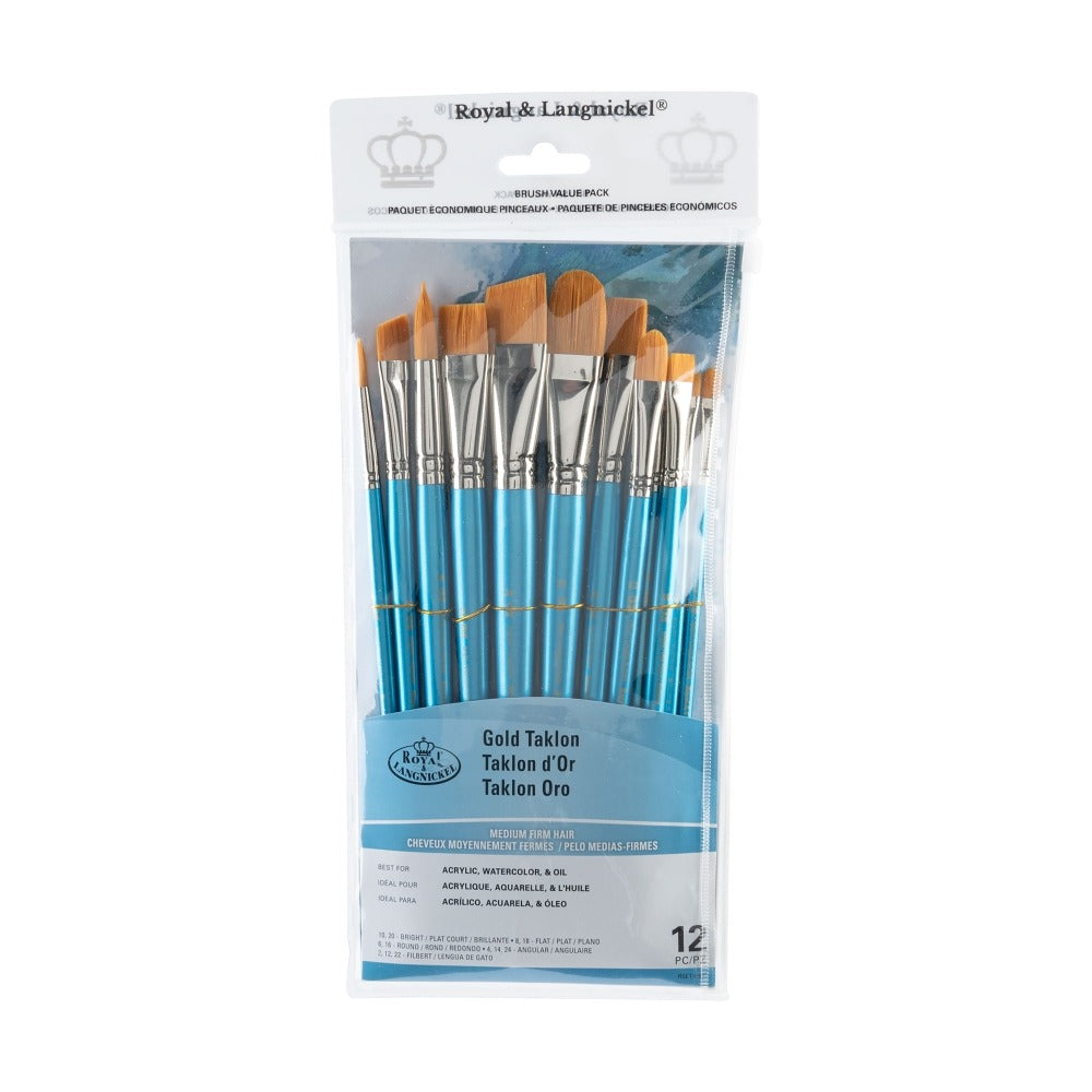 Royal & Langnickel Gold Taklon Brush Set, Pack of 12 | Assorted Shapes