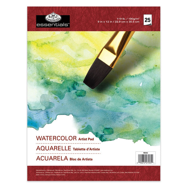 Royal & Langnickel Essentials Watercolor Artist Pad | 9 x 12-inch, 119lb Cold-Pressed Paper, 25 Sheets