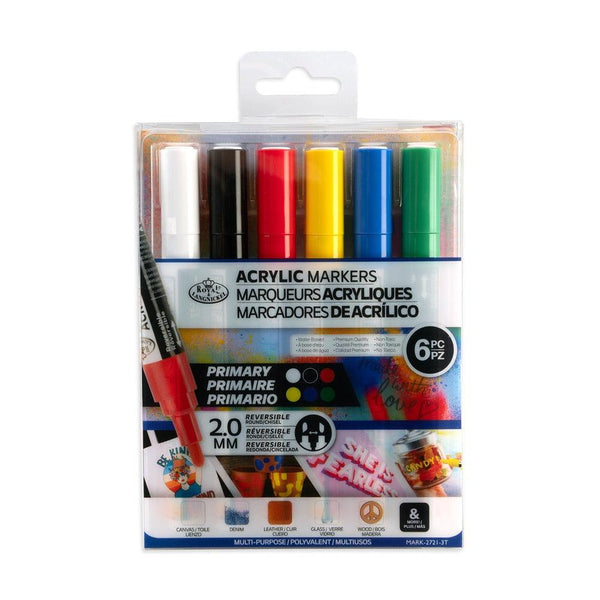 Royal & Langnickel Artist Markers Acrylic Paint Set | Vibrant Primary Colours, Reversible Tips, 2.0mm Tip Size