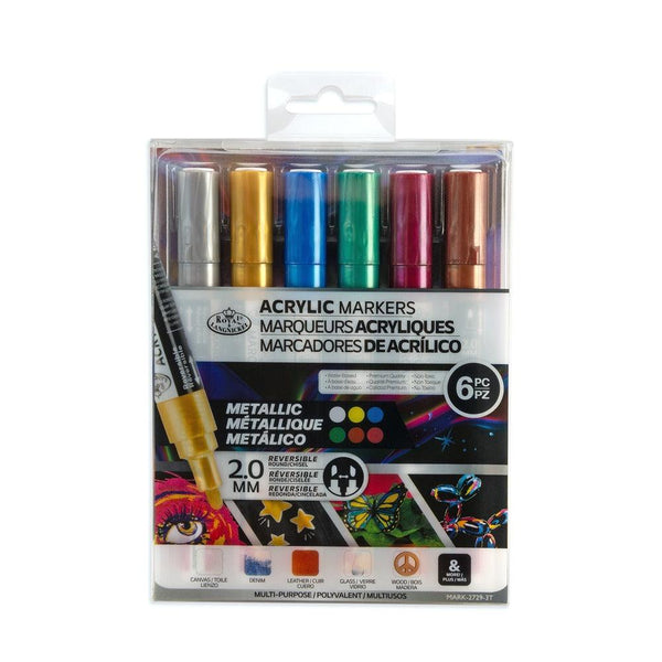 Royal & Langnickel Metallic Acrylic Paint Markers | Set of 6, Reversible Tip, 2.0mm