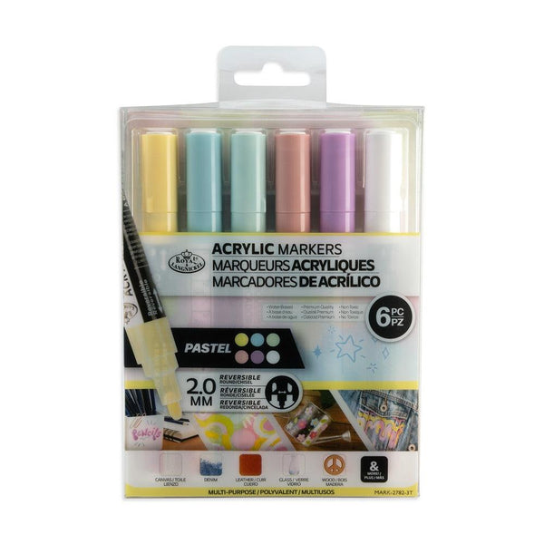 Royal & Langnickel Artist Markers Acrylic Paint Pastel Set | Reversible Tip, 6 Colours