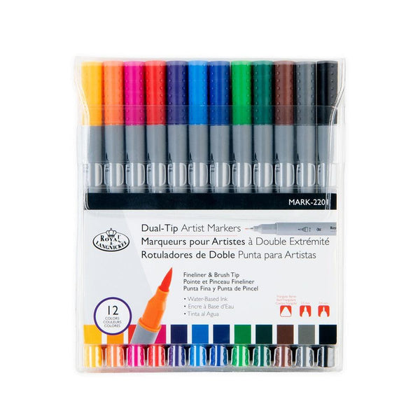 Royal & Langnickel Dual-Tip Artist Markers | 12 Vibrant Colours, Water-Based Ink