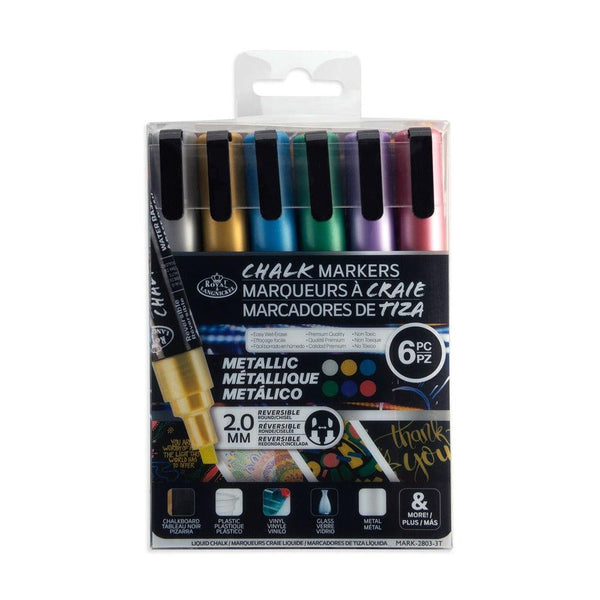 Royal & Langnickel Artist Markers | Metallic Chalk Set | 6 Vibrant Colours, 2.0mm Reversible Tip