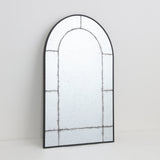 Arched Black Antiqued Aluminium Window Wall Mirror | 60 x 90cm