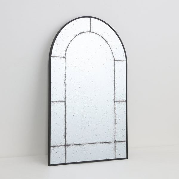 Arched Black Antiqued Aluminium Window Wall Mirror | 60 x 90cm