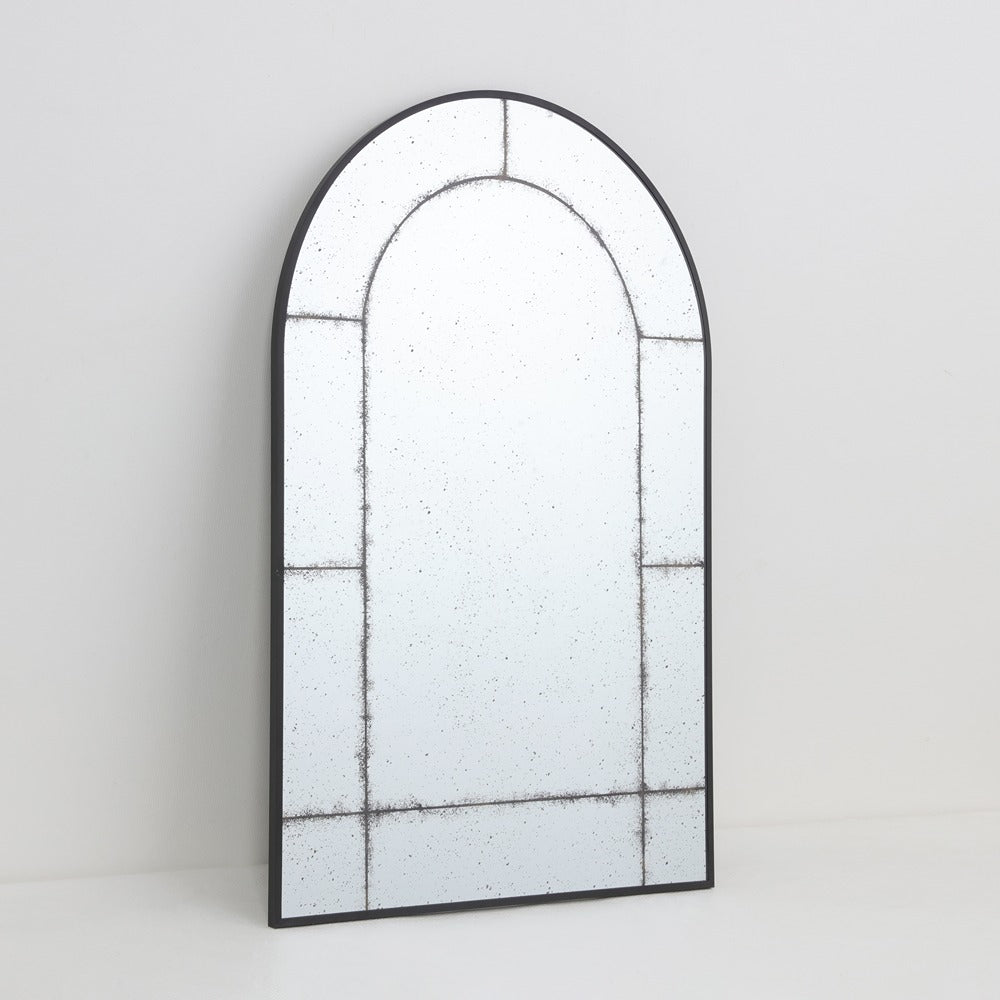 Arched Black Antiqued Aluminium Window Wall Mirror | 60 x 90cm