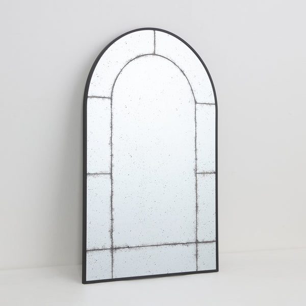 Arched Black Antiqued Aluminium Window Wall Mirror | 60 x 90cm