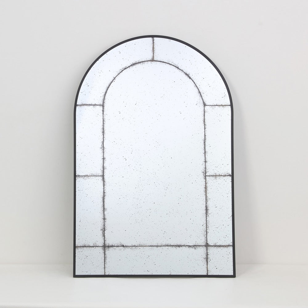 Arched Black Antiqued Aluminium Window Wall Mirror | 60 x 90cm