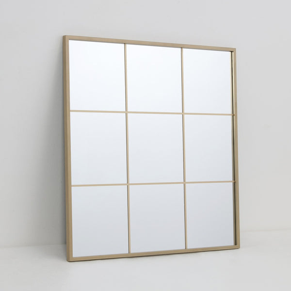 Windowpane Square Metal Wall Mirror | Brass Finish, 60 x 60cm