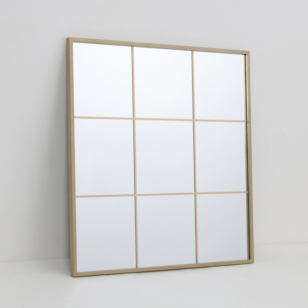 Windowpane Square Metal Wall Mirror | Brass Finish, 60 x 60cm