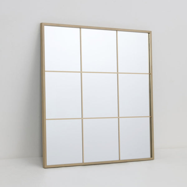 Windowpane Square Metal Wall Mirror | Brass Finish, 60 x 60cm