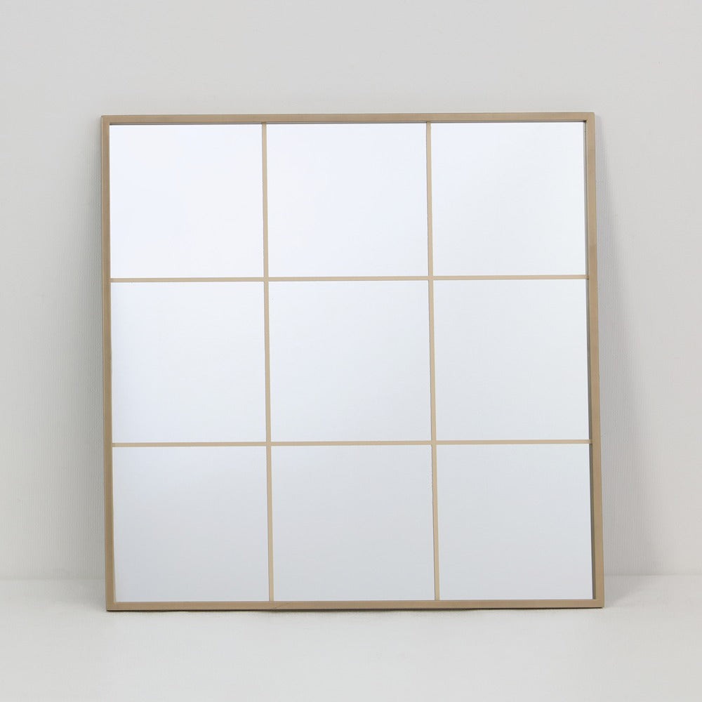 Windowpane Square Metal Wall Mirror | Brass Finish, 60 x 60cm