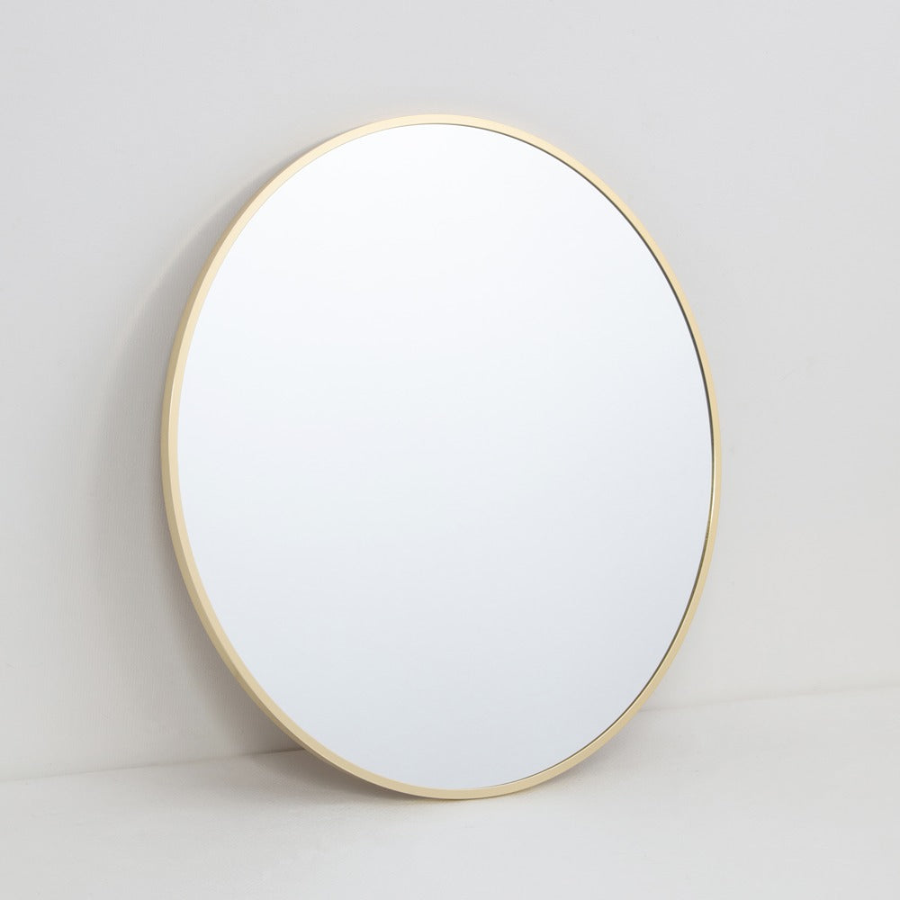 Aluminium Round Wall Mirror with Slim Brass Rim | 60cm, Gold-Tone