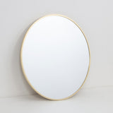 Aluminium Round Wall Mirror with Slim Brass Rim | 60cm, Gold-Tone