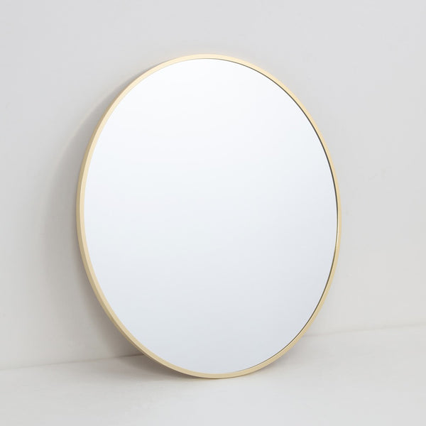 Aluminium Round Wall Mirror with Slim Brass Rim | 60cm, Gold-Tone
