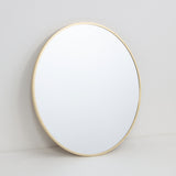 Aluminium Round Wall Mirror with Slim Brass Rim | 60cm, Gold-Tone