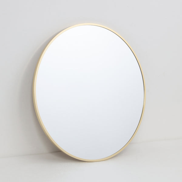 Aluminium Round Wall Mirror with Slim Brass Rim | 60cm, Gold-Tone