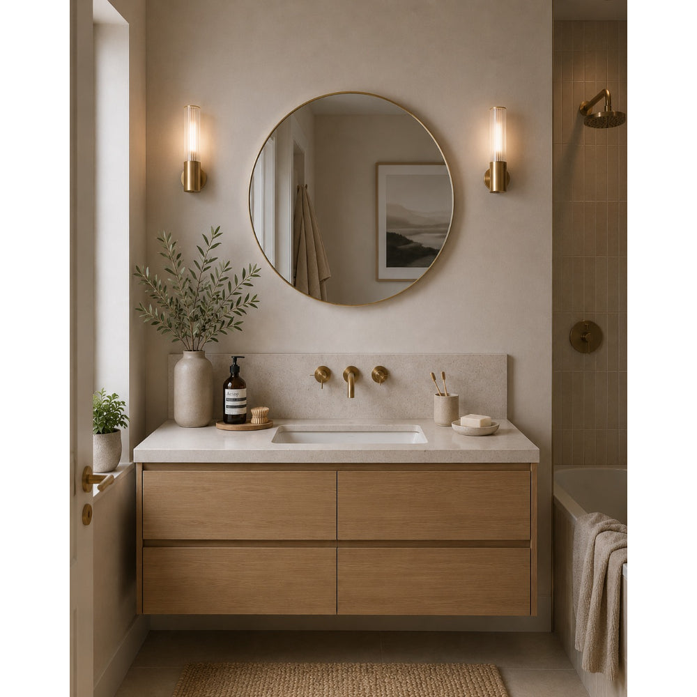 Aluminium Round Wall Mirror with Slim Brass Rim | 60cm, Gold-Tone