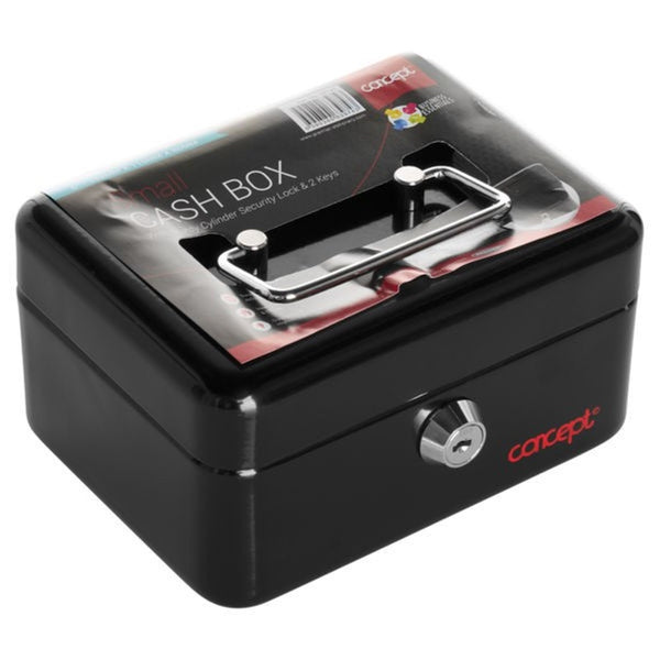 Concept 6in Portable Metal Cash Box with Cylinder Security Lock - Black