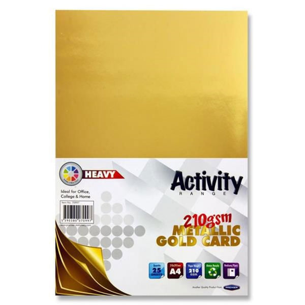 Activities Metallic Gold A4 Card Paper 210gsm | Pack of 25 Sheets