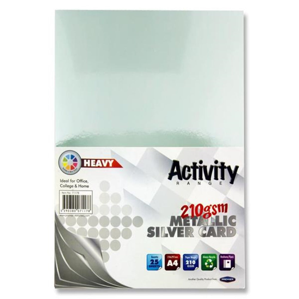Activities A4 160gsm Metallic Silver Card Paper | Pack of 25