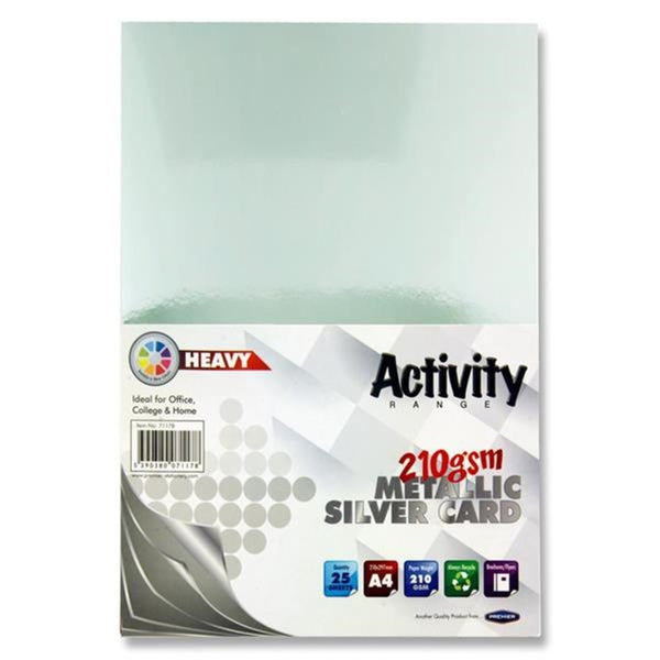 Activities A4 160gsm Metallic Silver Card Paper | Pack of 25