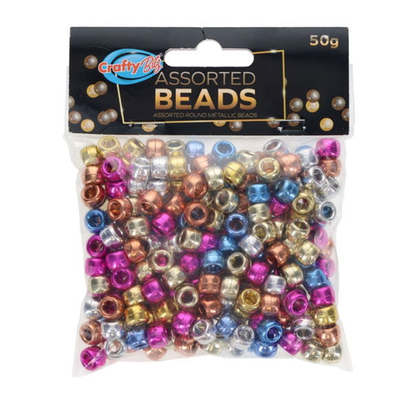Crafty Bitz Assorted Round Metallic Beads | 50g Pack