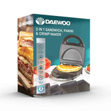 Daewoo 3-in-1 Sandwich Maker | Interchangeable Plates, Panini & Crimp