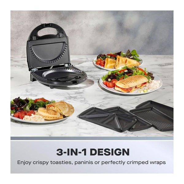 Daewoo 3-in-1 Sandwich Maker | Interchangeable Plates, Panini & Crimp
