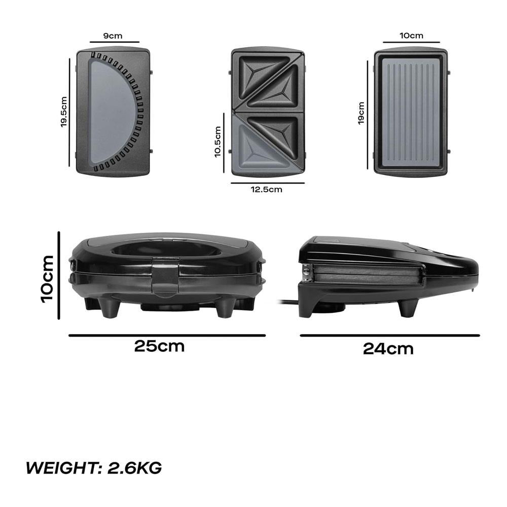 Daewoo 3-in-1 Sandwich Maker | Interchangeable Plates, Panini & Crimp