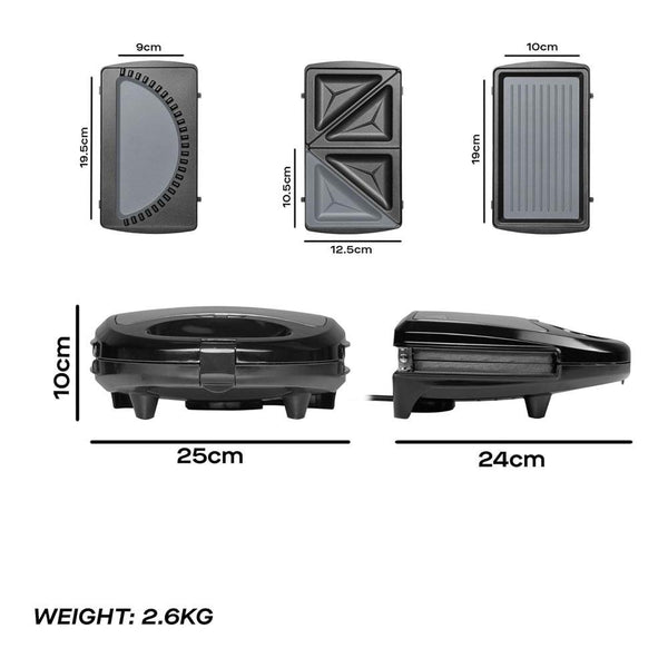 Daewoo 3-in-1 Sandwich Maker | Interchangeable Plates, Panini & Crimp