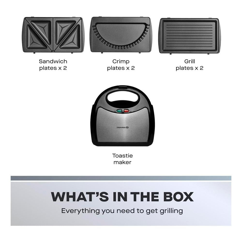 Daewoo 3-in-1 Sandwich Maker | Interchangeable Plates, Panini & Crimp