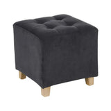 5FIVE Velvet Footstool Ottoman | Grey, Tufted Padded Top, Square
