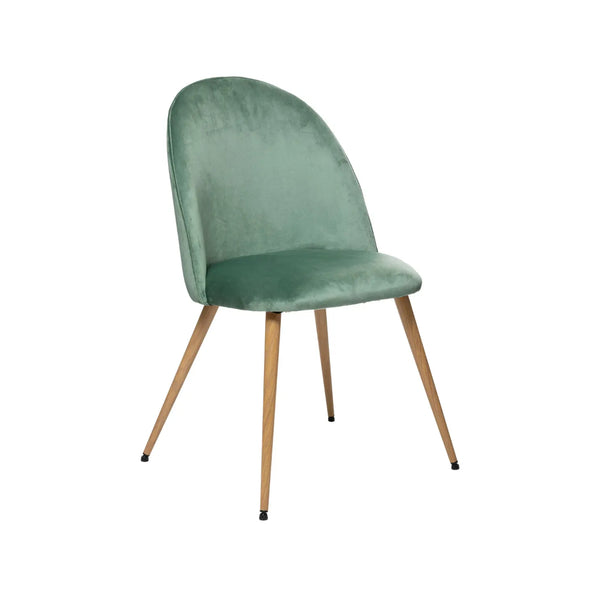 5FIVE Slano Green Velour Dining Chair | Natural Wood Legs, Padded Seat