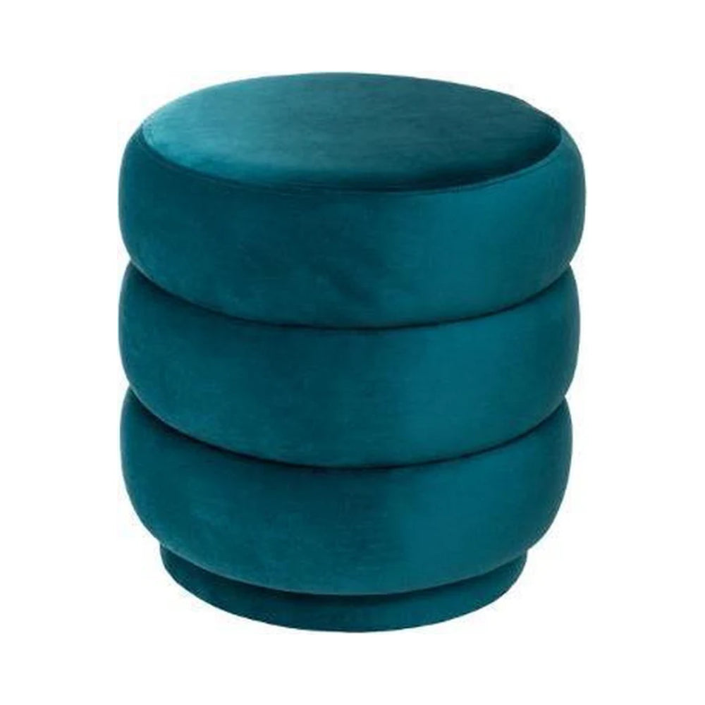 5FIVE Duck Velvet Round Ottoman | Stacked Design, Cushioned Top