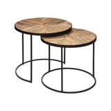 5FIVE Basile Nesting Side Table Set | Set of Two, Round Wood-Look, Black Frame