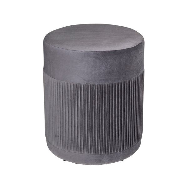 5FIVE Nofy Grey Fluted Ottoman Footstool | Cylindrical, Padded Top