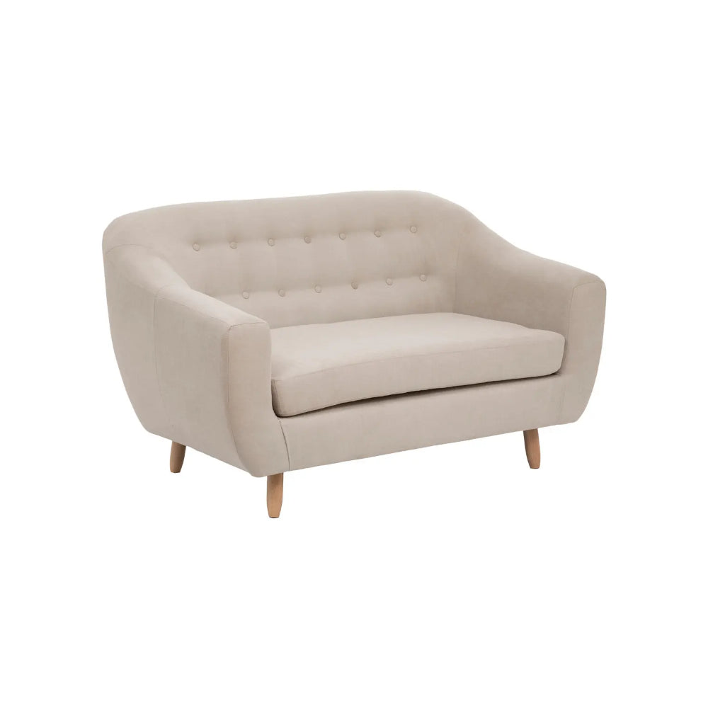 5FIVE Retro Linen Two-Seater Sofa | Button-Tufted Back, Tapered Legs