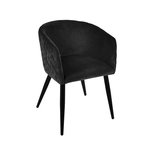 5FIVE Marlo Black Velour Dining Chair | Tub Style, Diamond Quilted