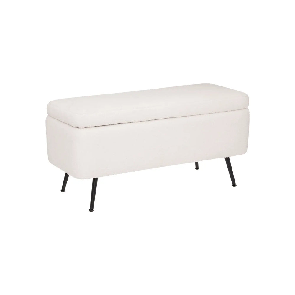 5FIVE Aurora White Cushioned Upholstered Trunk Bench | 100 x 40cm