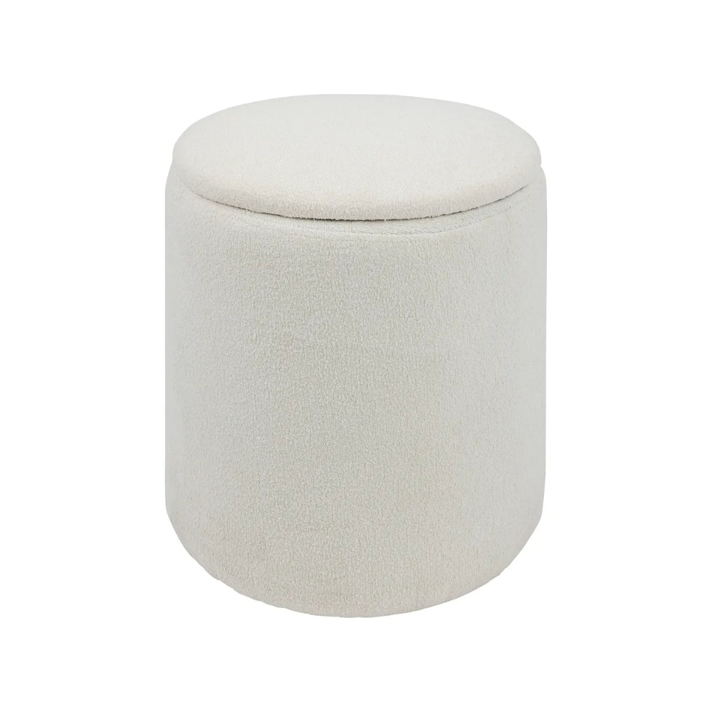 5FIVE Kaydi White Bouclé Storage Pouf Ottoman | Lift-Off Lid, Padded Top