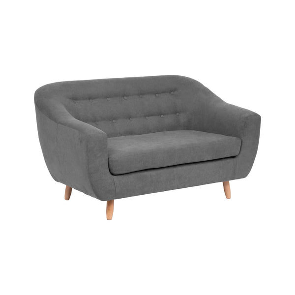 5FIVE Retro Grey Two-Seater Sofa | Button-Tufted Back, Wood-Look Legs